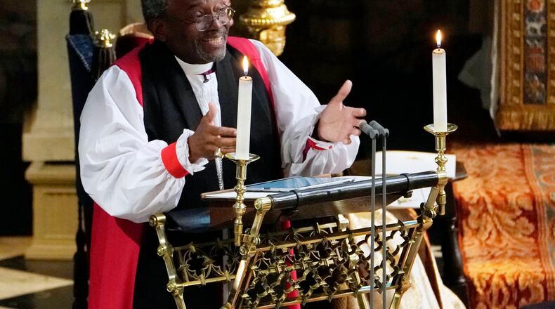 Bishop Michael Curry of the Episcopal Church gives an address during the wedding of Prince Harry and Meghan Markle in St. George’s Chapel at Windsor Castle on May 19. (Photo by Owen Humphreys - WPA Pool/Getty Images)