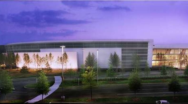 A rendering shows a proposed arena in College Park that would expand the Georgia International Convention Center and make space for a new Atlanta Hawks Development League team. Source: city of College Park and Atlanta Hawks