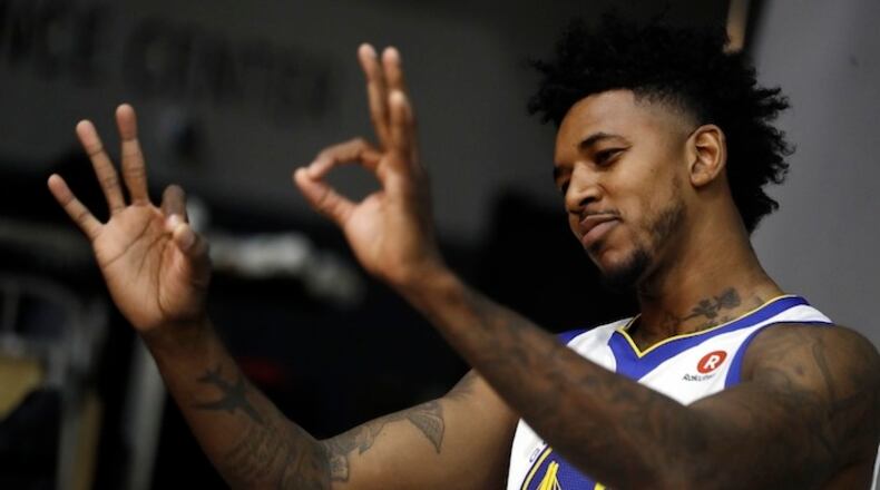Golden State Warriors' Nick Young during NBA basketball team media day Friday, Sept. 22, 2017, in Oakland , Calif. (AP Photo/Marcio Jose Sanchez)