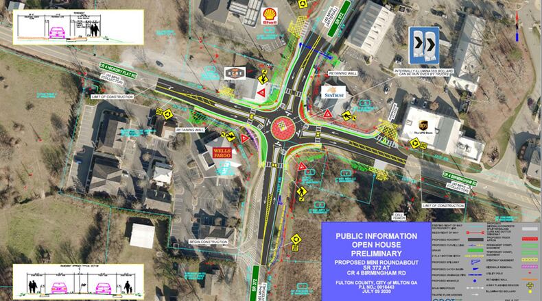 The Georgia Department of Transportation plans a “mini-roundabout” to replace the current four-way stop sign at the intersection of Birmingham Highway (Ga. 372) and Birmingham Road/Hickory Flat Road. It has a website where residents can submit comments: https://bit.ly/2EhnQFI