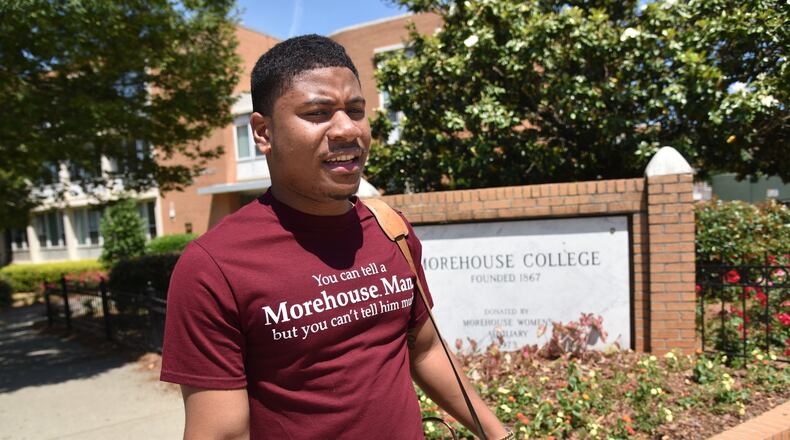 Keith Glass heads to the bookstore at Morehouse College on Tuesday, May 9, 2017. Glass graduated from high school almost last in his class, but eventually got into Morehouse and is now going to become a teacher. HYOSUB SHIN / HSHIN@AJC.COM