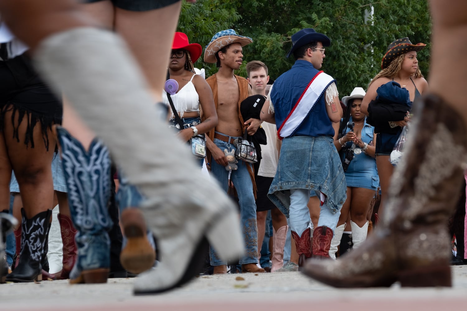 Fans wait for the gates to open at Mercedes-Benz Stadium for  Beyoncè’s “Cowboy Carter” show Friday, July 11, 2025.   Ben Gray for the Atlanta Journal-Constitution