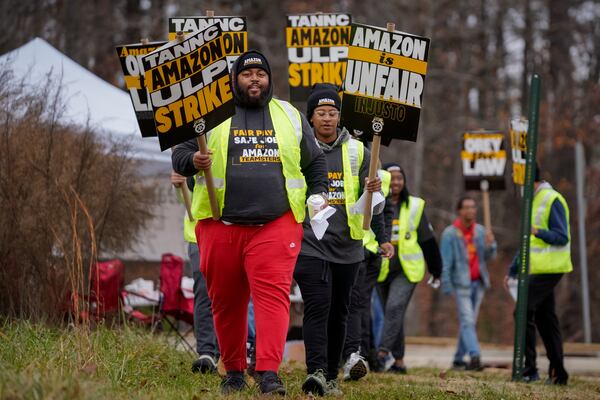 The International Brotherhood of Teamsters called a strike at several Amazon facilities around the country on Thursday, December 19, 2024. included in the strike were drivers at an Amazon facility in Alpharetta. (Ben Hendren for the AJC)