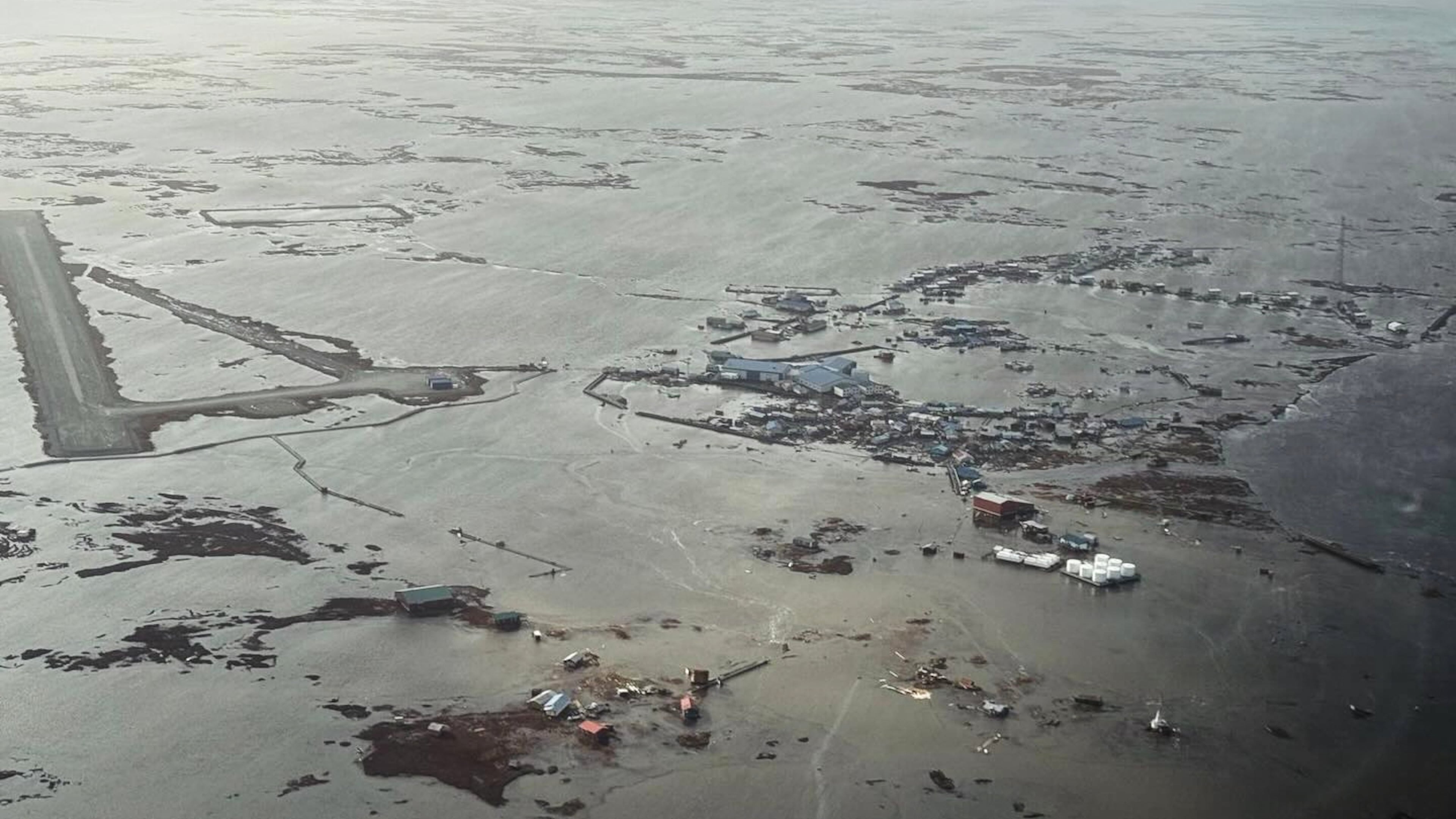 In this photo provided by the Defense Visual Information Distribution Service, Alaska Air National Guard rescue personnel conduct a search and rescue mission in Kipnuk, Alaska, on Monday, Oct. 13, 2025. (Defense Visual Information Distribution Service via AP)