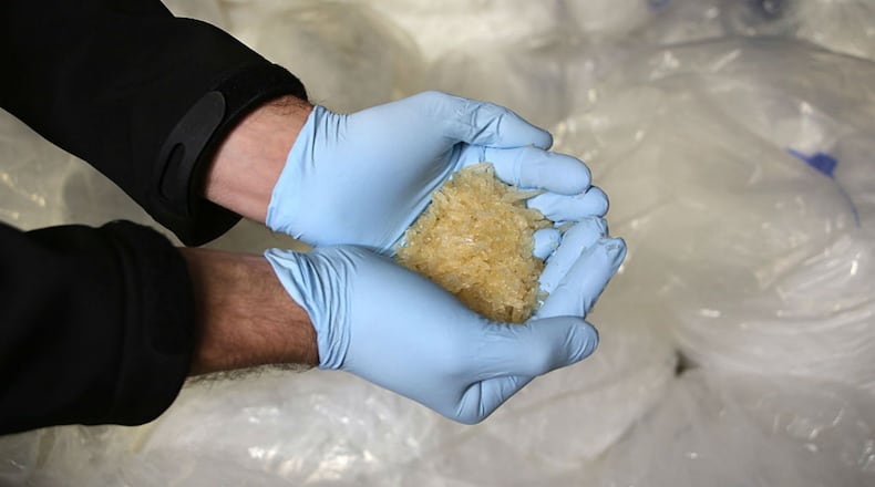 These are not the drugs that Yadira Gomez-Gonzalez and others tried to traffic. Seen here in this file photo is crystal methamphetamine. What the drug ring is accused of trying to ship was pure methamphetamine, which can be cut at a street level to increase profit.