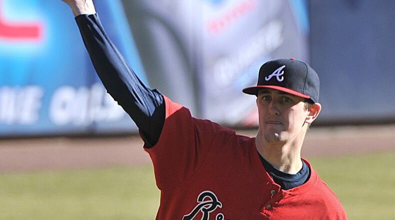 Atlanta Braves pitcher Stephen Janas practices during the start of Braves Rookie Development Week Thursday at Turner Field in Atlanta.