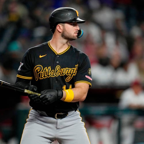 Pittsburgh Pirates' Joey Bart steps in to bat against the Arizona Diamondbacks during the sixth inning of a baseball game, May 7, 2026, in Phoenix. (Ross D. Franklin/AP)