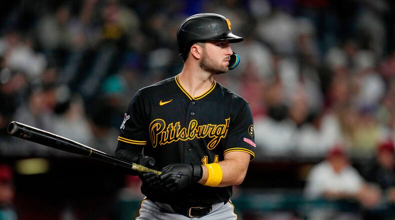 FILE - Pittsburgh Pirates' Joey Bart steps in to bat against the Arizona Diamondbacks during the sixth inning of a baseball game, May 7, 2026, in Phoenix. (AP Photo/Ross D. Franklin, File)