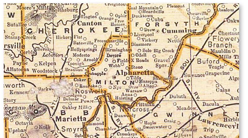 The boundaries of what used to be Milton County. Courtesy of GALILEO.