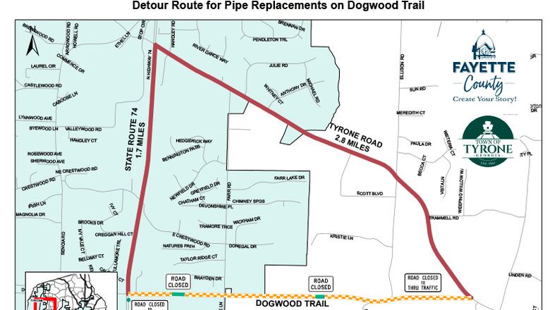 Stormwater pipe replacement will close Dogwood Trail until December. Courtesy Fayette County