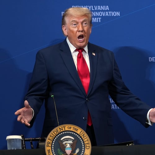 President Donald Trump speaks at the United States Army War College in Carlisle, Pa., during the Pennsylvania Defense and Innovation Summit, Wednesday, July 15, 2026. (AP Photo/Julia Demaree Nikhinson)