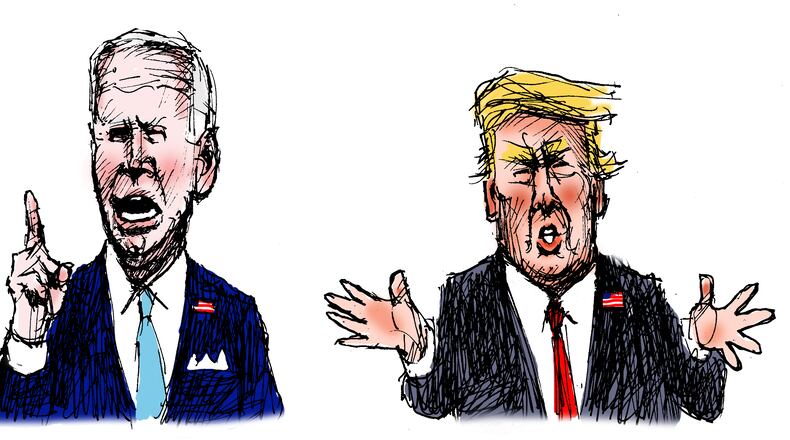 Mike Luckovich cartoon depicting President Joe Biden and former President Donald Trump ahead of the first presidential debate of 2024.