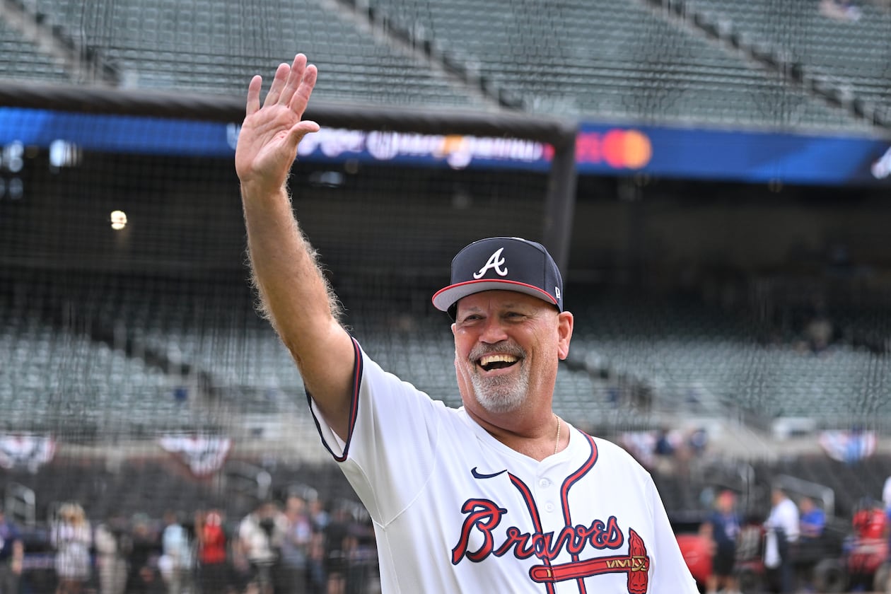 Atlanta Braves manager Brian Snitker waves as he walks on the baseball field before the 2025 MLB All-Star Game at Truist Park, Tuesday, July 15, 2025, in Atlanta. (Hyosub Shin/AJC)