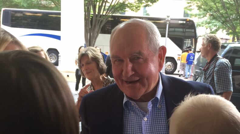 Former Gov. Sonny Perdue arrives at his cousin's election watching party. AJC file.