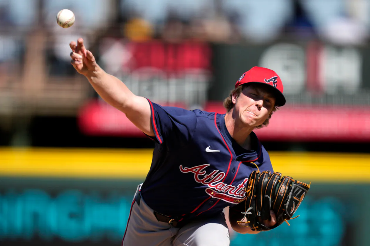 Atlanta Braves pitcher Owen Murphy throws during the third inning of a spring training baseball game against the Pittsburgh Pirates Tuesday, Feb. 27, 2024, in Bradenton, Fla. (Charlie Neibergall/AP)
