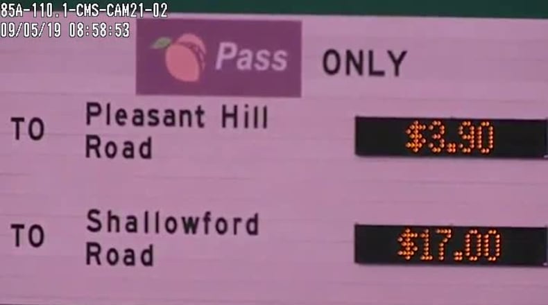 The toll on the I-85 express lanes in Gwinnett County tied a record $17 on Thursday morning, according to the State Road and Tollway Authority.