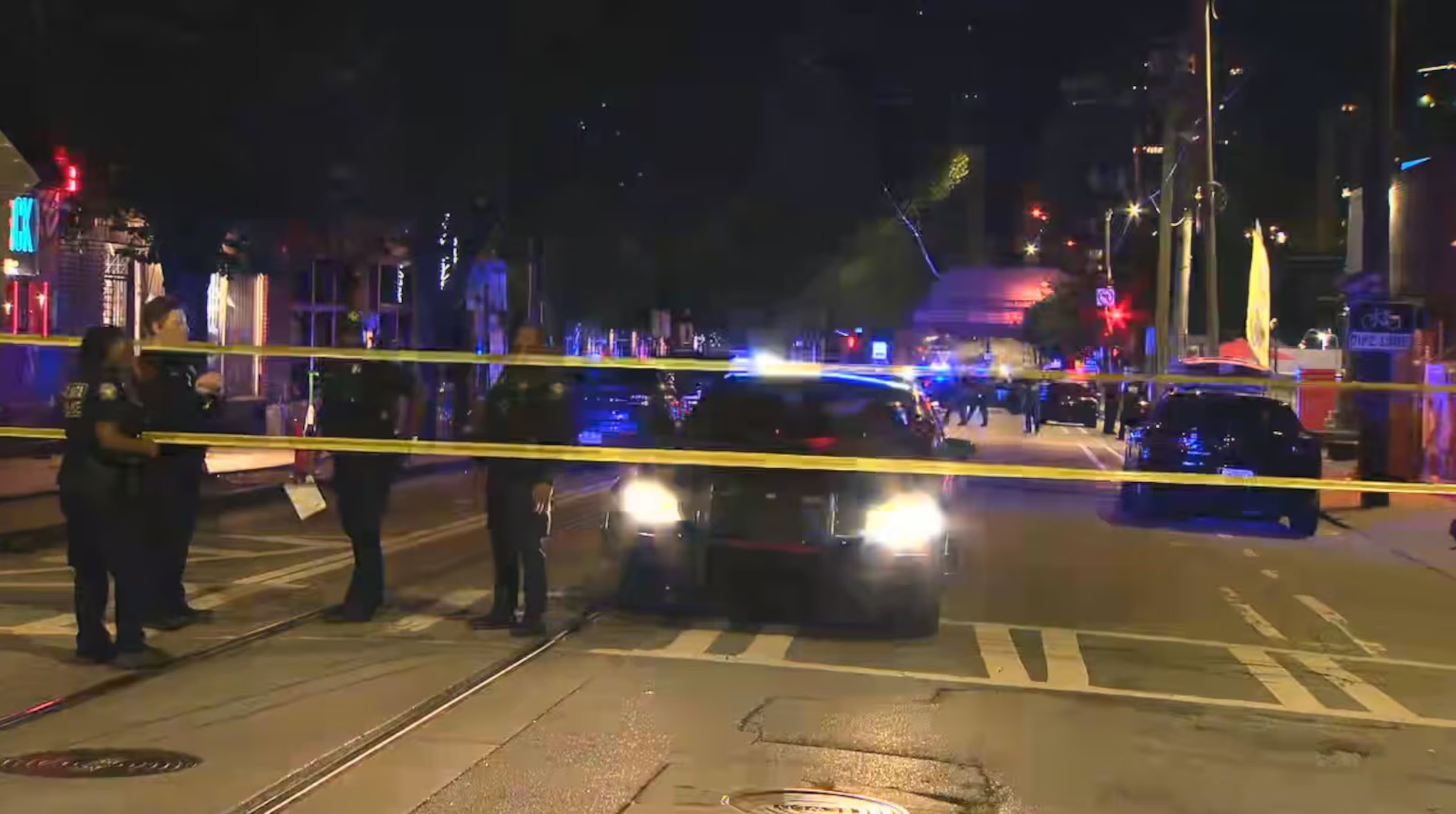 Atlanta police investigate a shooting that left one person dead and 10 people injured in the 300 block of Edgewood Avenue. (Channel 2 Action News)