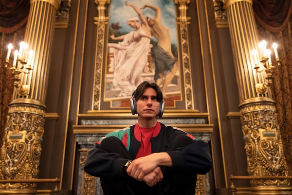 This image released by Amazon MGM Studios shows Gideon Glick in a scene from "Etoile." (Philippe Antonello/Amazon MGM Studios via AP)