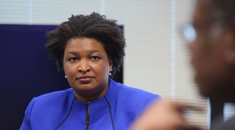 April 21, 2016 DUNWOODY  Georgia House Minority Leader, Stacey Abrams meets with the Atlanta Journal Constitution editorial board in a meeting, Thursday, April 21, 2016. KENT D. JOHNSON/kdjohnson@ajc.com