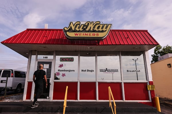 One of Macon's five Nu-Way Weiners stands sports the quirky "weiners" misspelling in its locally iconic sign. (Natrice Miller/AJC)