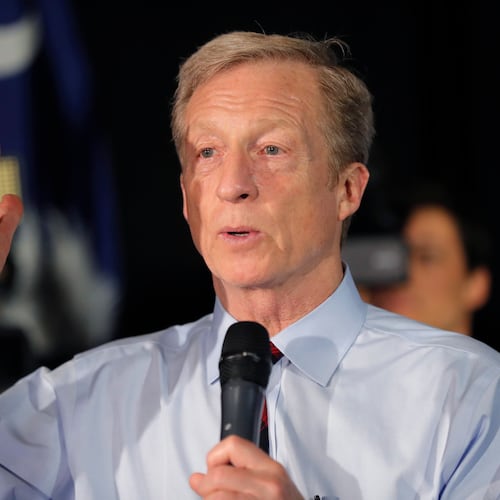 FILE - Democratic presidential candidate Tom Steyer speaks at a campaign event in Myrtle Beach, S.C., Feb. 26, 2020. (AP Photo/Gerald Herbert, file)