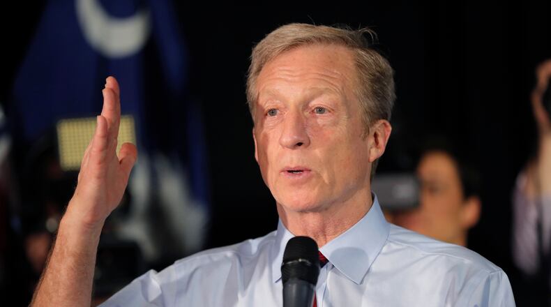 FILE - Democratic presidential candidate Tom Steyer speaks at a campaign event in Myrtle Beach, S.C., Feb. 26, 2020. (AP Photo/Gerald Herbert, file)