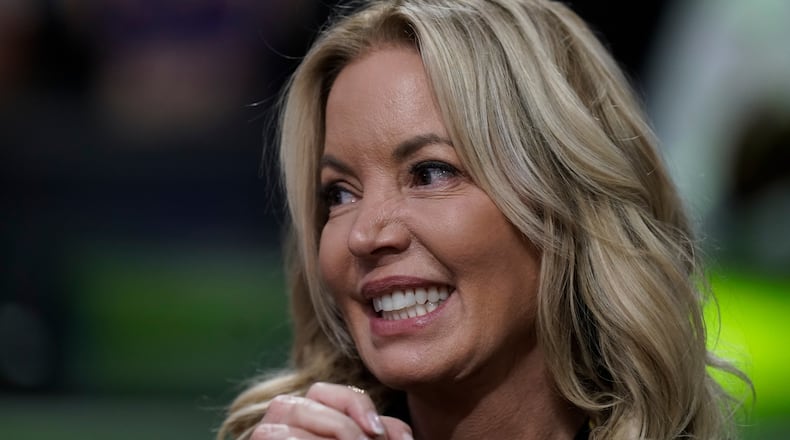 FILE - Los Angeles Lakers owner Jeanie Buss attends the team's NBA preseason basketball game against the Minnesota Timberwolves, Oct. 12, 2022, in Los Angeles. (AP Photo/Jae C. Hong, File)