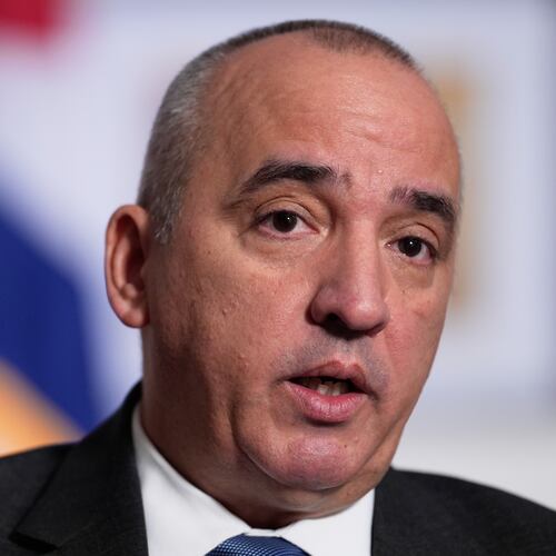 FILE - Ernesto Soberón Guzmán, Cuban ambassador to the United Nations, speaks to reporters in New York, Thursday, April 23, 2026. (AP Photo/Seth Wenig,File)