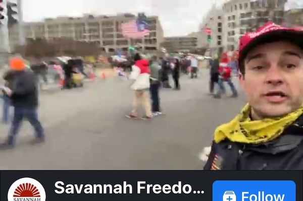 Savannah resident Dominic Box, right, is seen in a Facebook livestream he shot while marching on the Capitol Jan. 6, 2021.