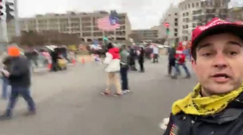 Savannah resident Dominic Box, right, is seen in a Facebook livestream he shot while marching on the Capitol Jan. 6, 2021.