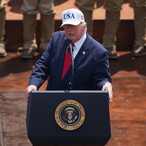 President Donald Trump speaks at the Burning Hills Amphitheater during the Theodore Roosevelt Presidential Library opening ceremony Wednesday, July 1, 2026, in Medora, N.D. (AP Photo/Matt Rourke)