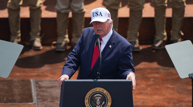 President Donald Trump speaks at the Burning Hills Amphitheater during the Theodore Roosevelt Presidential Library opening ceremony Wednesday, July 1, 2026, in Medora, N.D. (AP Photo/Matt Rourke)