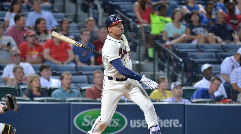 June 6, 2015 Atlanta - Atlanta Braves catcher Christian Bethancourt (27) hits a game winning one run home run in the 9th inning against the Pittsburgh Pirates at Turner Field on Saturday, June 6, 2015. Atlanta Braves won 5-4 over the Pittsburgh Pirates. HYOSUB SHIN / HSHIN@AJC.COM
