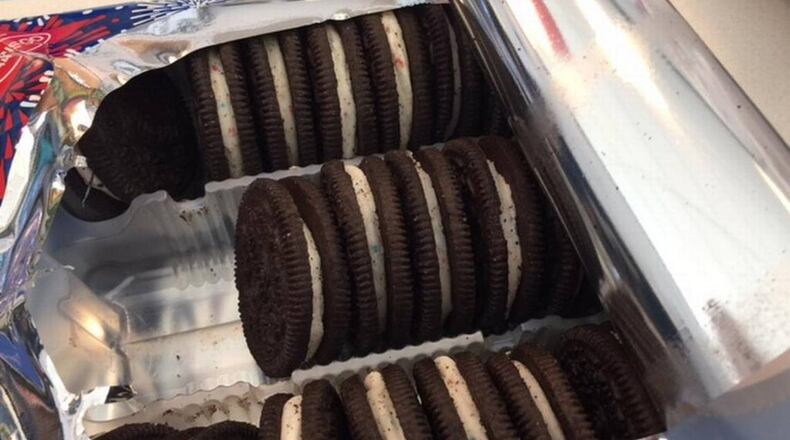 The latest Oreo release has bits of red and blue Pop Rocks in the filling. (Kathleen Purvis/Charlotte Observer/TNS)