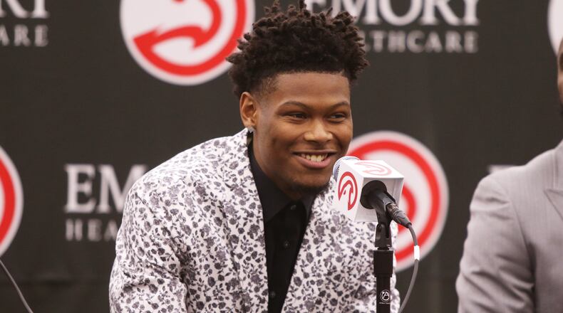 Cam Reddish, a Hawks 2019 draft pick, speaks at his introductory press conference at the Hawks practice facility, in the Emory Sports Medicine Complex, in Brookhaven, Georgia on Monday June 24, 2019. Reddish was selected by the Atlanta Hawks in the 2019 NBA Draft on June 20, 2019, and was the 10th overall pick. Reddish previously played small forward/shooting guard for the Duke University Blue Devils. Christina Matacotta/CHRISTINA.MATACOTTA@AJC.COM
