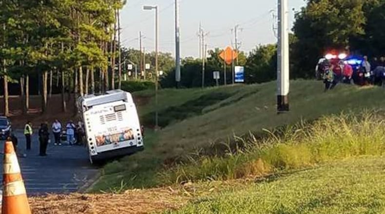 A MARTA bus driver and 21 passengers were injured Friday in an accident in Clayton County, officials said. (Credit: Channel 2 Action News)