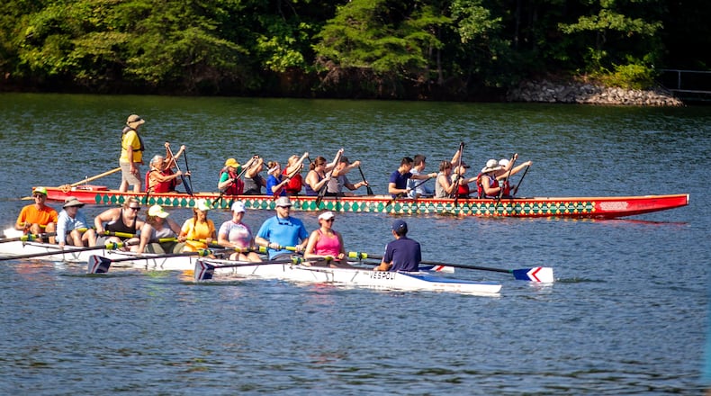 People learn to row near the Lake Lanier Olympic Park in Gainesville on August 7, 2021. STEVE SCHAEFER FOR THE ATLANTA JOURNAL-CONSTITUTION