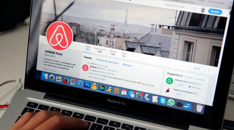 PARIS, FRANCE - SEPTEMBER 08:  In this photo illustration, Airbnb logo is displayed on a laptop screen on September 08, 2017 Paris, France. The City of Paris wishes to reduce the maximum number of nights permitted for rental. Fixed today at 120 days a year, Paris would like to make it back down to 60, France is the second market for the Californian start-up, behind the United States.Airbnb is an online marketplace and hospitality service, enabling people to rent their flats or houses short-term. (Photo illustration by Chesnot/Getty Images)