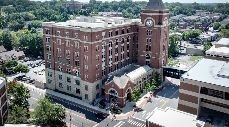 An aerial image depicts the Cobb County Superior Court. Chief Judge Gregory Poole extended the judicial emergency order on Wednesday, which suspends filing deadlines and other administrative requirements in civil and criminal cases.
(Miguel Martinez / AJC)