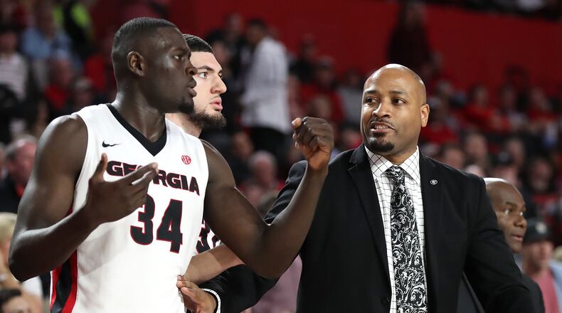 Former Georgia assistant coach Jonas Hayes (right) is being mentioned as a candidate to replace coach Tom Crean if he doesn't return next season. (Curtis Compton/ccompton@ajc.com)