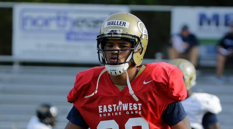 East wide receiver Darren Waller, of Georgia Tech, during practice for the East-West Shrine college football game Tuesday, Jan. 13, 2015, in St. Petersburg, Fla. (AP Photo/Chris O'Meara) Former Georgia Tech wide receiver Darren Waller will take part in the NFL draft combine later this month in Indianapolis. Waller said that teams have asked him about his interest in playing tight end. (ASSOCIATED PRESS)