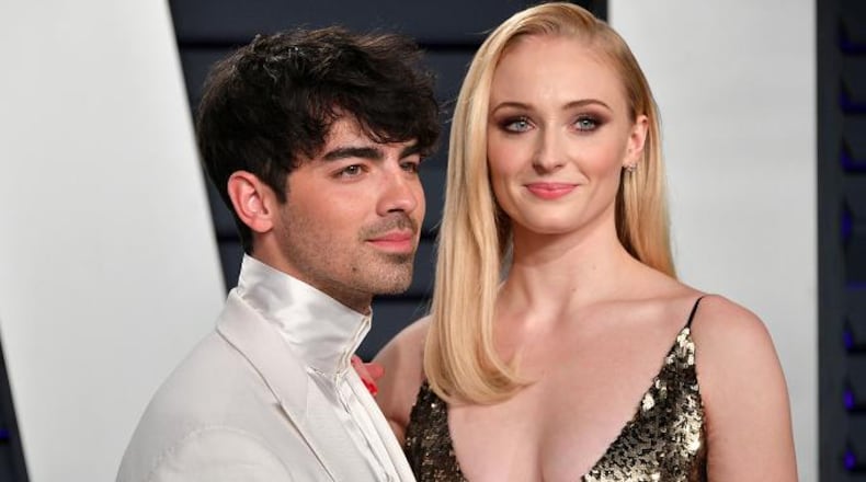 Joe Jonas (left) and Sophie Turner attend the 2019 Vanity Fair Oscar Party hosted by Radhika Jones at Wallis Annenberg Center for the Performing Arts on Feb. 24, 2019, in Beverly Hills, Calif.