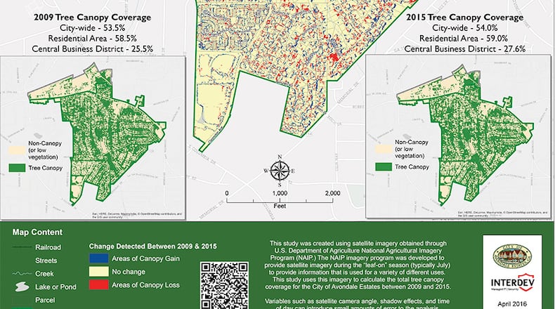 Tree canopy map of Avondale Estates. Map: InterDev