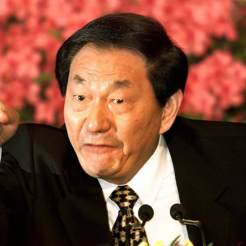 FILE - Chinese Premier Zhu Rongji speaks during a news conference in Beijing, Wednesday, March 15, 2000. (AP Photo/Greg Baker, File)