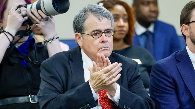 University of Georgia President Jere W. Morehead applauds during the Board of Regents meeting on Tuesday, May 12, 2026. (Miguel Martinez/AJC)