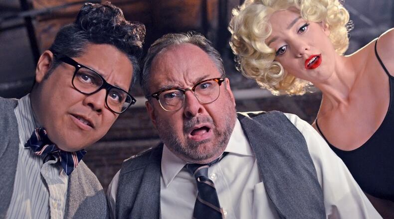 Juan Carlos Unzueta (from left), William S. Murphey and Kylie Brown appear in “Little Shop of Horrors” at Actor’s Express. PHOTO CREDIT: Ashley Earles-Bennett