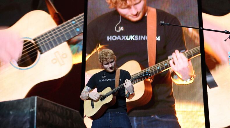 Ed Sheeran (and Ed Sheeran and Ed Sheeran) onstage at Infinite Energy Arena on Aug. 25, 2017. Photo: Photo: Robb Cohen Photography & Video /RobbsPhotos.com