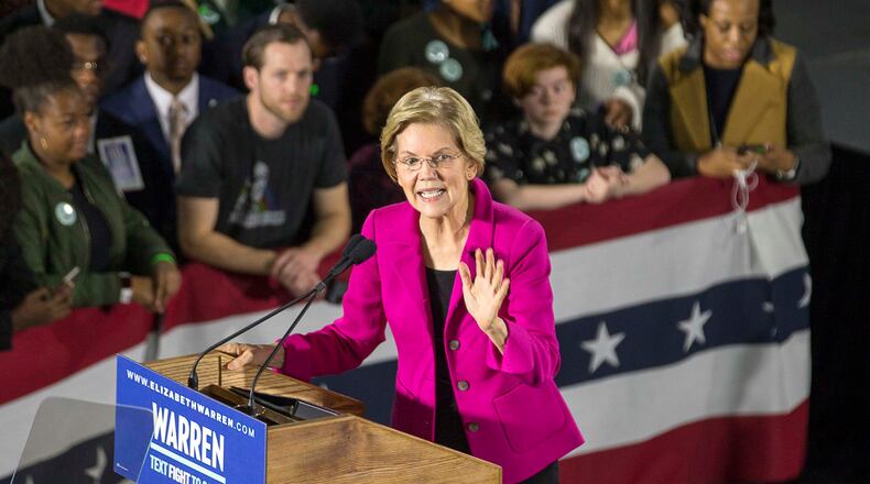 11/21/2019 -- Atlanta, Georgia -- U.S. Sen. Elizabeth Warren speaks during her campaign stop at Clark Atlanta University in Atlanta, Thursday, November 21, 2019. (Alyssa Pointer/Atlanta Journal Constitution)