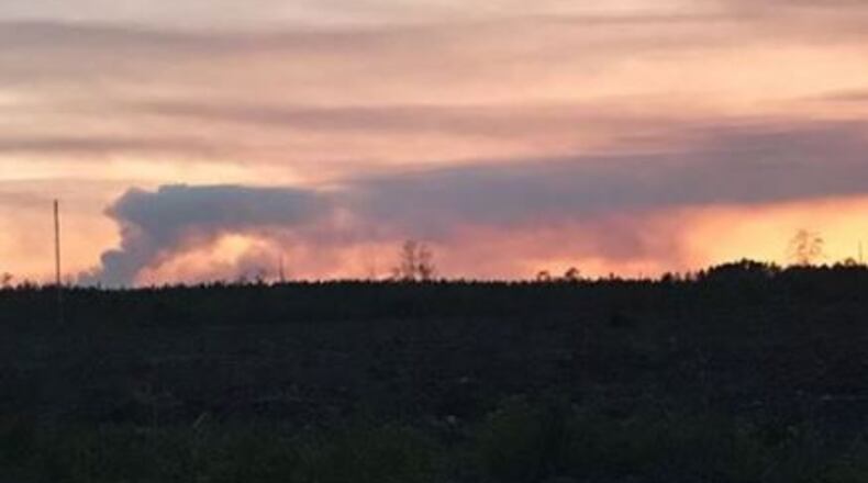 Smoke from the West Mims Fire in South Georgia was visible in the sky over Charlton County on Friday night. (Credit: Okefenokee National Wildlife Refuge/Facebook)