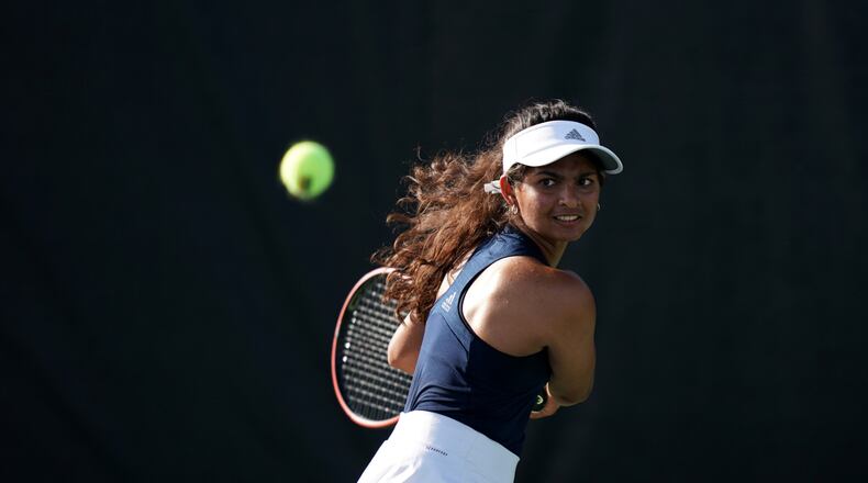 Georgia Tech's Mahak Jain in action during a women's singles match against Annette Goulak of UCLA at the 2021 NCAA Division I Tennis Championships on Sunday, May 16, 2021 at the USTA National Campus in Orlando, Florida. (Manuela Davies/USTA)
